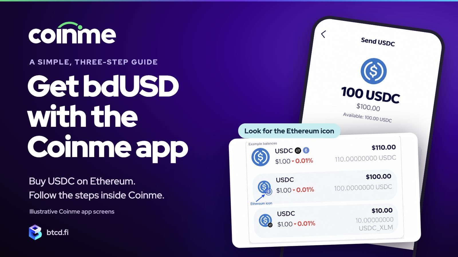 How to Get bdUSD With the Coinme App, in Three Steps