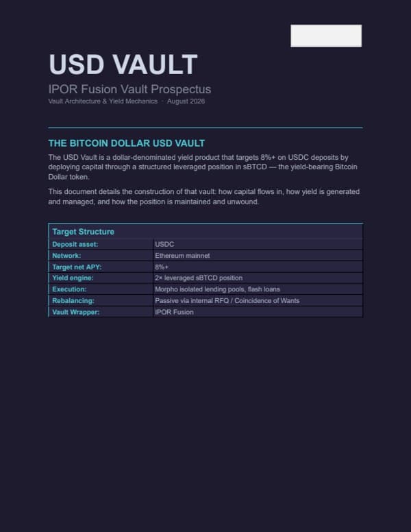 First page of BTCD - USD Vault - IPOR Prospectus