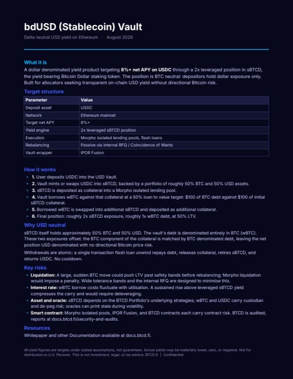 First page of USD Vault - One Pager