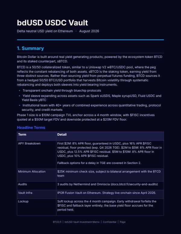 First page of bdUSD Opportunity Memo